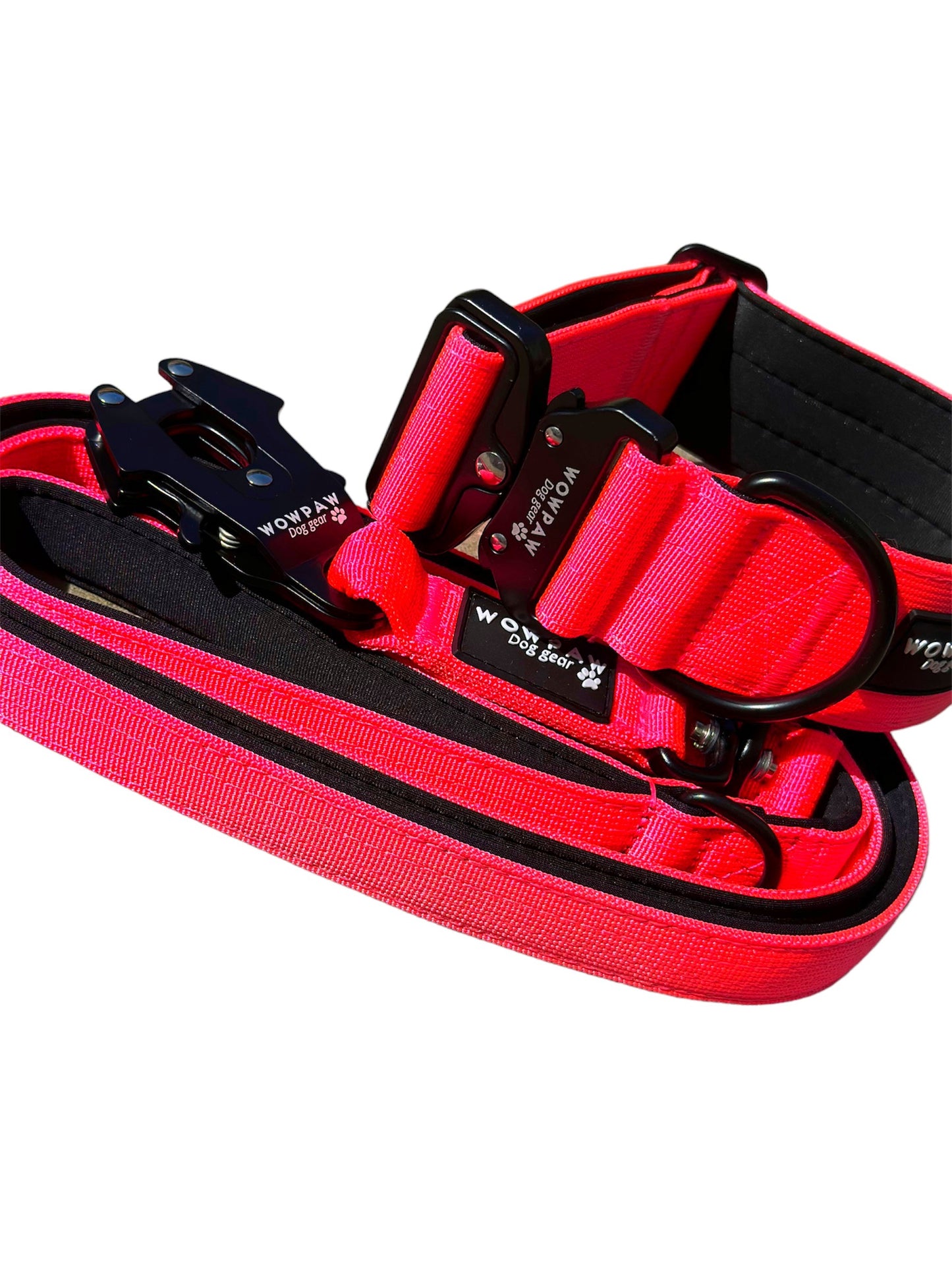 Guinzaglio tattico per cani con moschettone a rana, girevole a 360°, lunghezza 1,8 m, rosa fluo