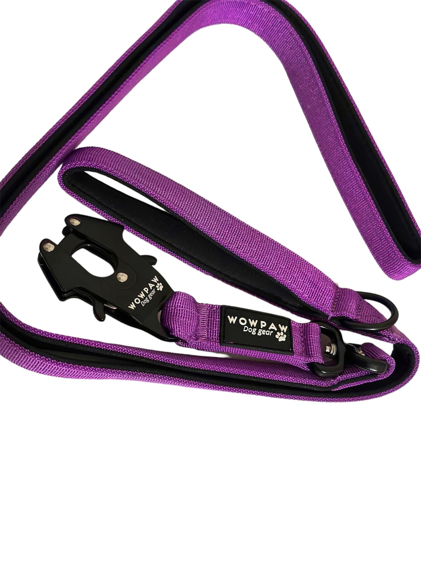 Smycz taktyczna dla psa z karabińczykiem w kształcie żabki, obracana o 360°, długość 1,8 m, ciemnofioletowa