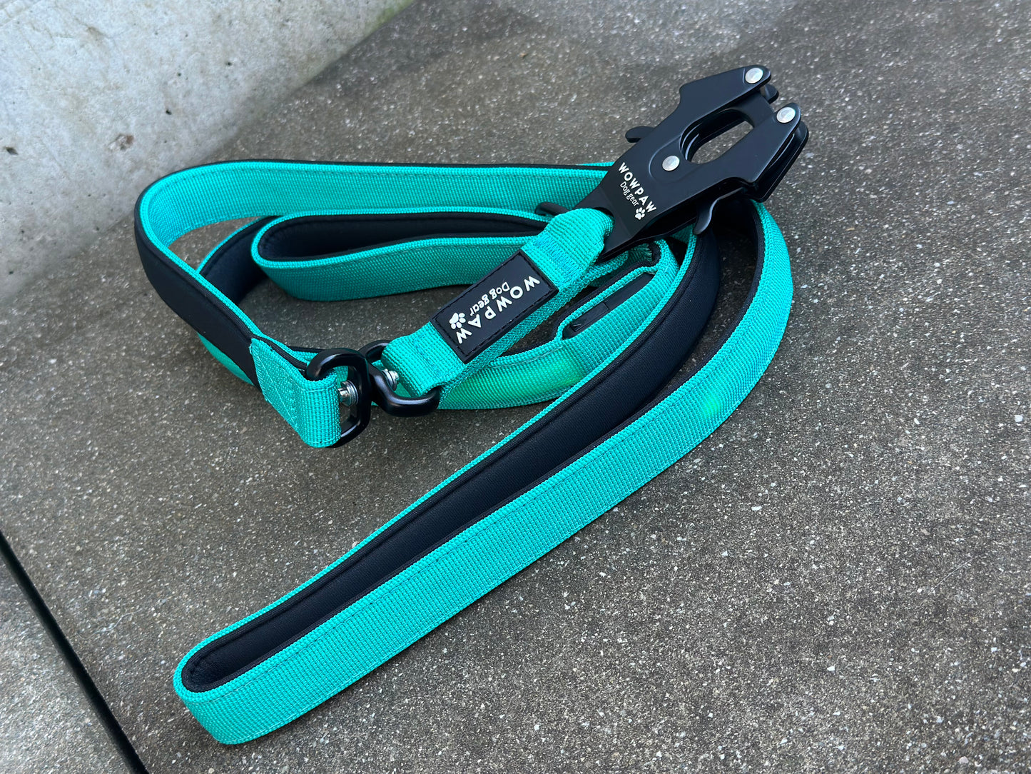 Smycz taktyczna dla psa z diodą LED, długość 1,8m, turkusowa
