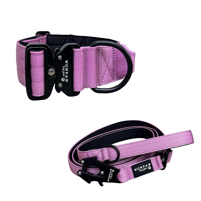 Zestaw taktyczna obroża dla psa w kolorze jasnofioletowym w rozmiarze S oraz smycz taktyczna w kolorze jasnofioletowym