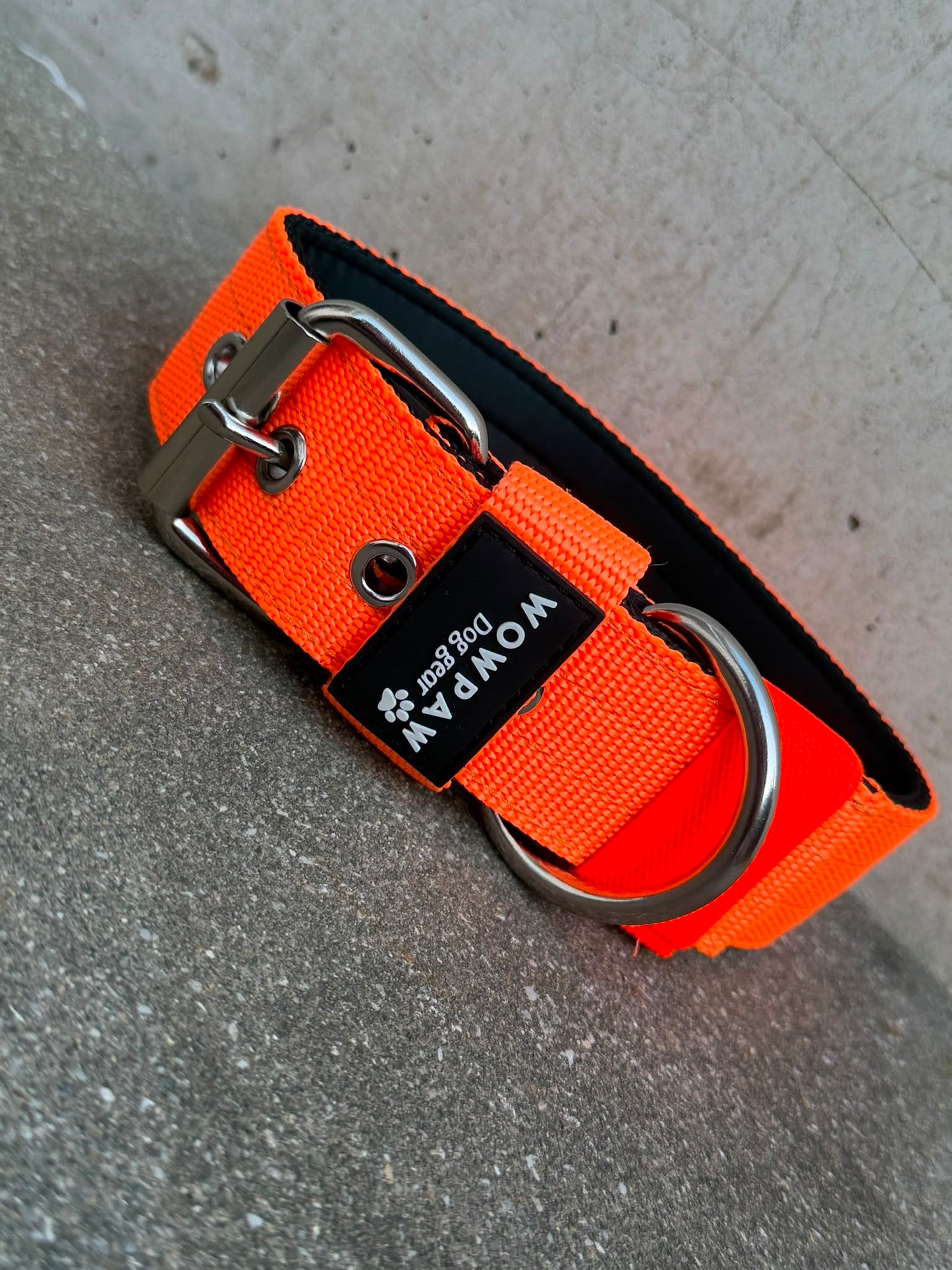 Hochwertiges Basic Hundehalsband Neonorange 4cm Größe L