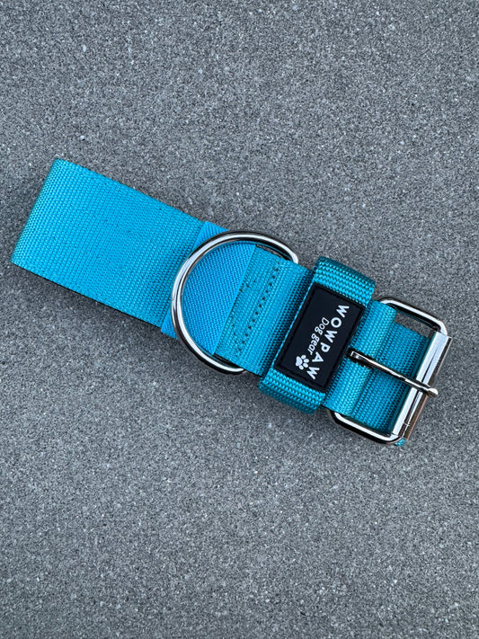 Hochwertiges Basic Hundehalsband Blau mit Patch Größe M