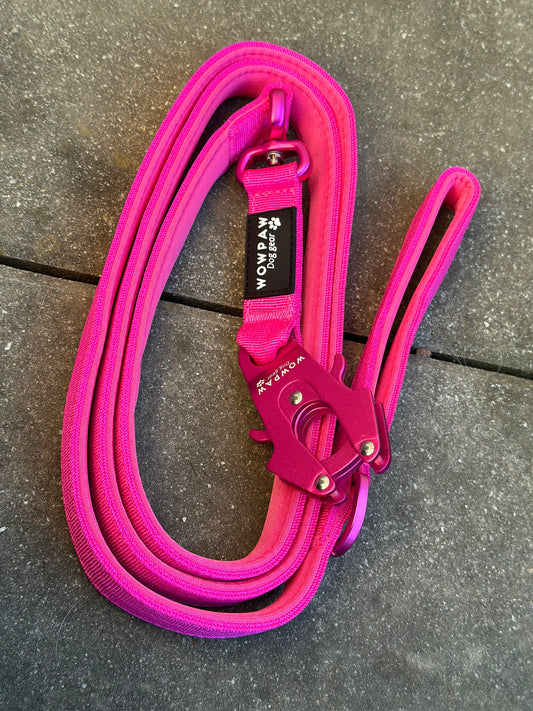 Guinzaglio tattico per cani con moschettone a rana, girevole a 360°, lunghezza 1,8 m, rosa