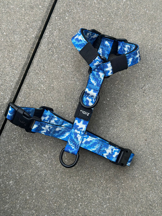 Hochwertiges Hundegeschirr XXS Blau-Camouflage ohne Griff